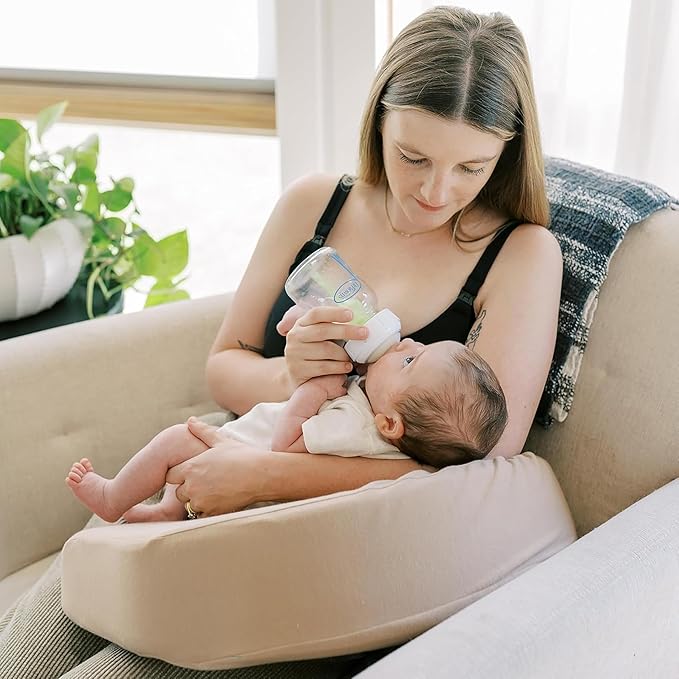 Dr. Brown's Nursing Pillow with Washable Cover, Breastfeeding Lap Support Pillow, Premium Memory Foam, Firm and Responsive, Green/Beige, 2-Pack