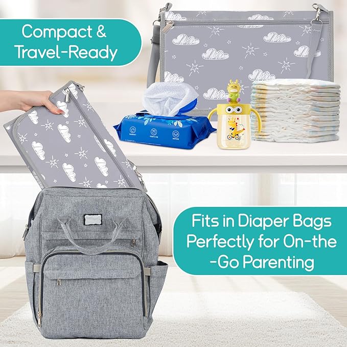 Diaper Changing Pad, Extra Large Portable Changing Pad for Baby with Wipes Holder, Foldable Travel Diaper Changing Mat with Shoulder Strap