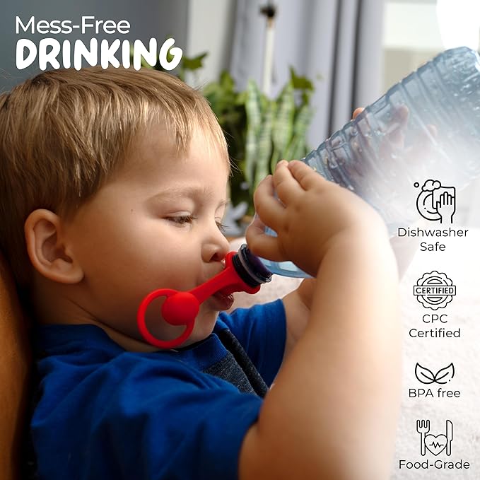 Spill-Proof Water Bottle Spout Adapter for Kids - Water Bottle Adapter Toddlers and Adults - BPA Free Water Bottle Tops - Compact Silicone Sippy Cup Lids - 4 Pack Red Blue Green Yellow