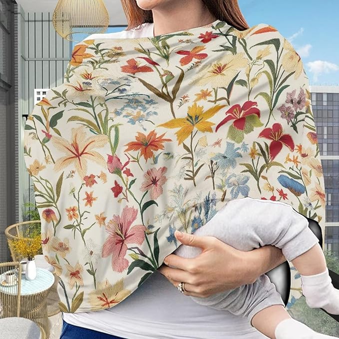 LedBack Baby Car Seat Covers Carseat Canopy, Flowers Breathable Breastfeeding Covers for Babies Boys and Girls, Lightweight and Washable