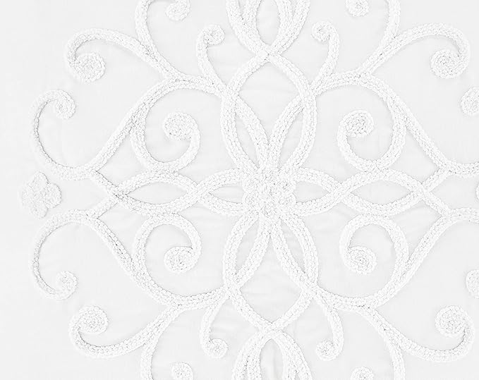 Sweet Jojo Designs White Boho Bohemian Body Pillow Case Cover (Pillow Not Included) - Solid Color Shabby Chic Princess Luxurious Luxury Elegant Vintage Designer Boutique Victorian Cotton Embroidered