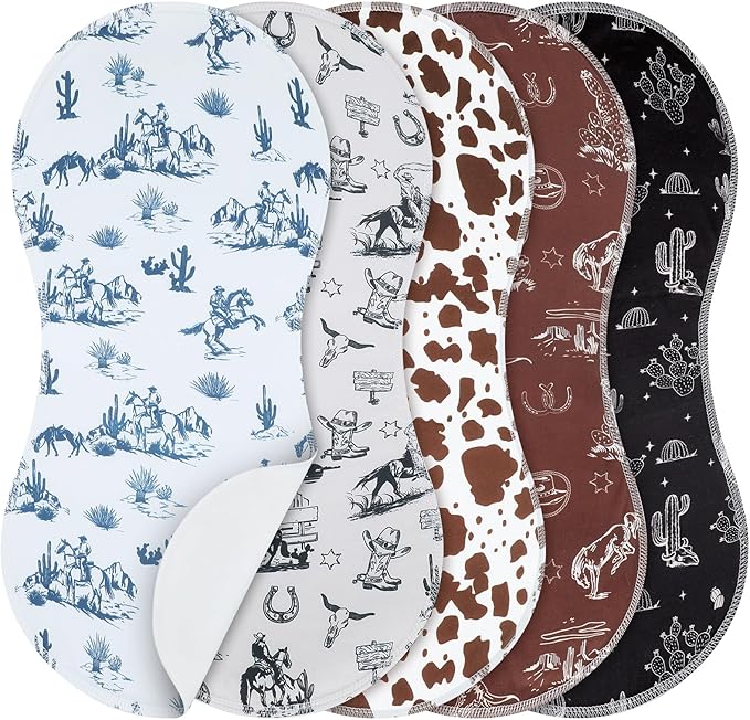SmoothNovelty 5 Pack Vintage Western Baby Burp Cloths Soft Absorbent Burping Rags for Newborns 19"x9" Spit up Cloths for Boy Girl Newborn Baby Shower Registry Gifts Set Nursery Decor