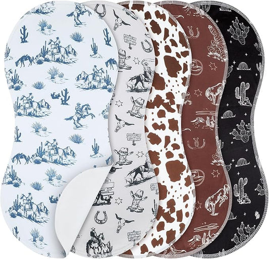 SmoothNovelty 5 Pack Vintage Western Baby Burp Cloths Soft Absorbent Burping Rags for Newborns 19"x9" Spit up Cloths for Boy Girl Newborn Baby Shower Registry Gifts Set Nursery Decor