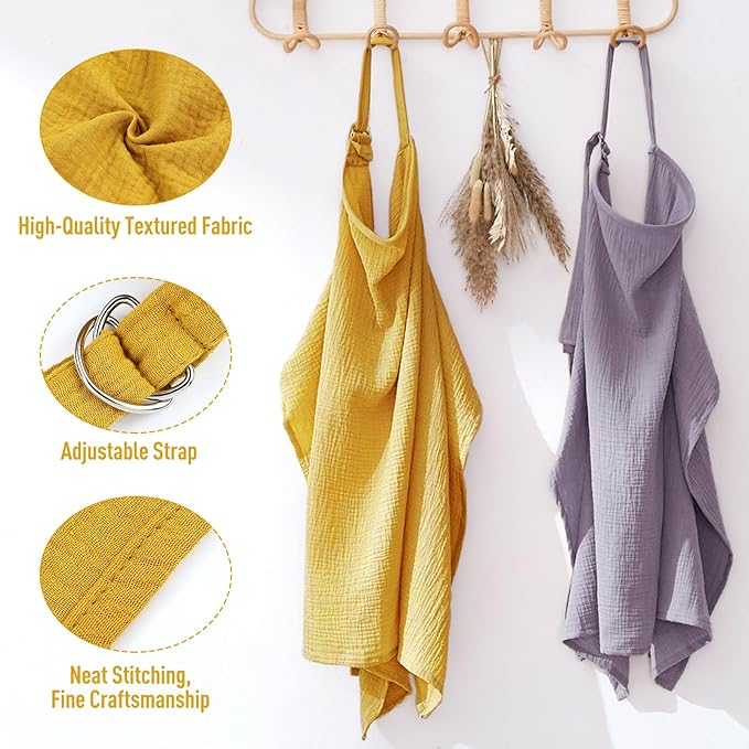 Cinaci 2 Pack Pure Cotton Muslin Lightweight Breathable Breastfeeding Nursing Cover Blankets with Adjustable Metal Clasp (Purple+Ginger)
