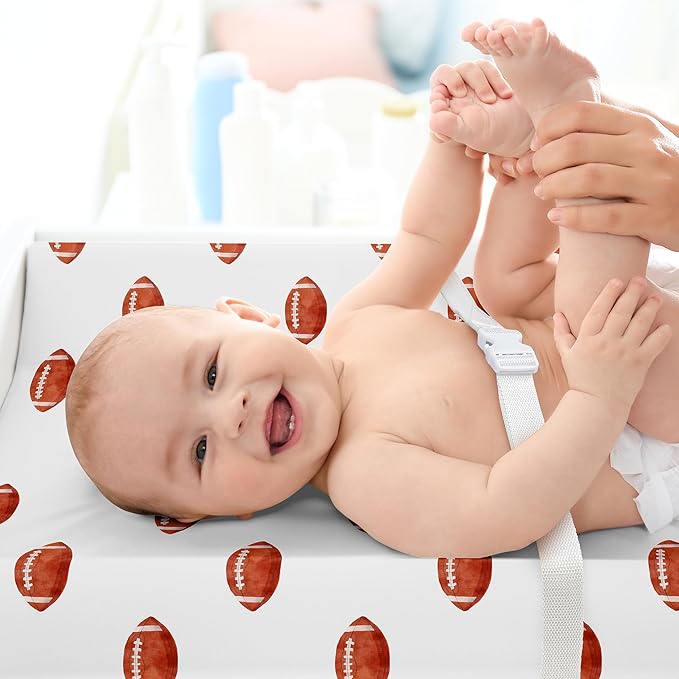Sweet Jojo Designs Brown and White Football Boy Baby Changing Pad Cover Sheet – Infant Newborn Diaper Table Change Mat Cover - for The Vintage Foot Ball Sports Themed Footballs Collection