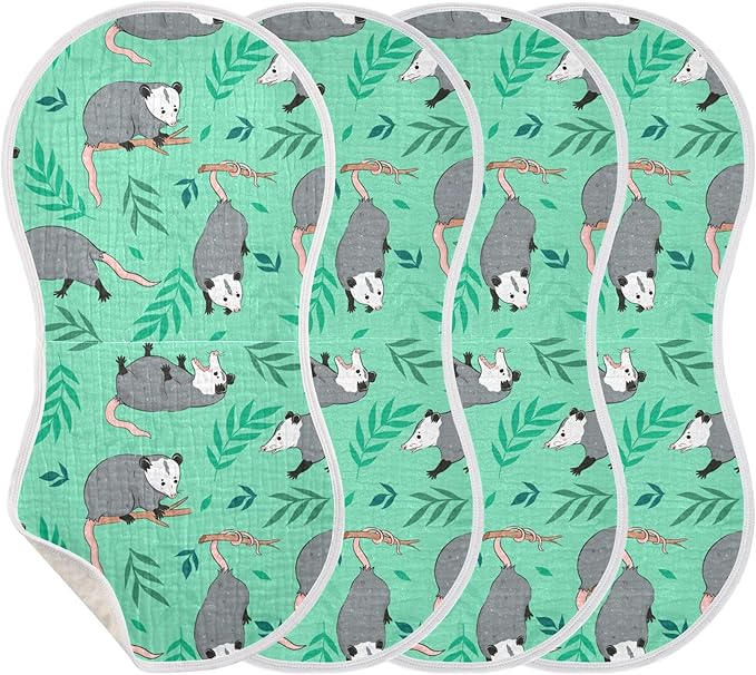 Opossum Possum Green Burp Cloths Baby Boys Girls Absorbent Soft Cotton Burping Cloths Rags 2 Pack