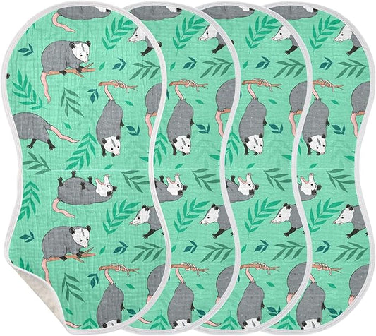 Opossum Possum Green Burp Cloths Baby Boys Girls Absorbent Soft Cotton Burping Cloths Rags 4 Pack