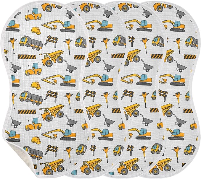 vvfelixl Baby Burp Cloths Construction Truck Pattern Baby Newborn Cotton Burping Cloths Set Baby Washcloths 4 Pack