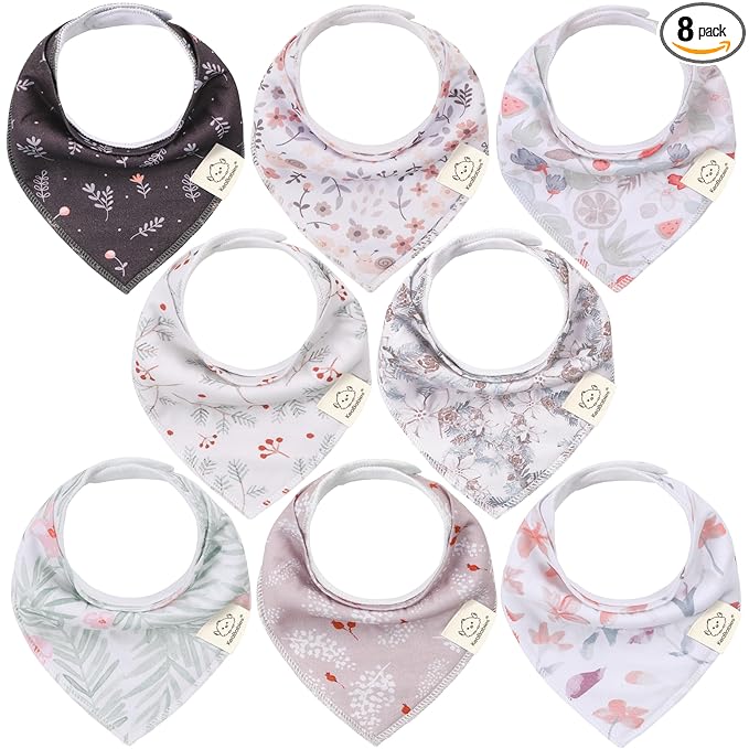 KeaBabies 8-Pack Organic Baby Bandana Bibs for Girls - Super Absorbent Triangle Baby Bibs for Drooling and Teething Infant, 100% Cotton Extra Soft for Newborn, Infant 0-36 Months (Bloom)