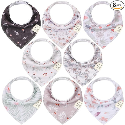 KeaBabies 8-Pack Organic Baby Bandana Bibs for Girls - Super Absorbent Triangle Baby Bibs for Drooling and Teething Infant, 100% Cotton Extra Soft for Newborn, Infant 0-36 Months (Bloom)