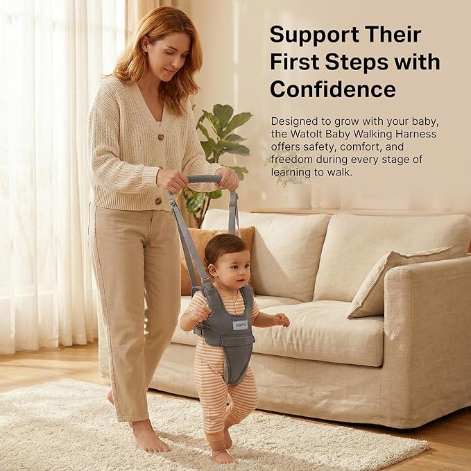 Watolt Baby Walking Helper Harness - Help Toddlers Learn to Walk Stand Up with Adjustable Handheld Walker - Learning Assistance Safety Belt Harness Support for Babies 6 to 24 Months (Grey)