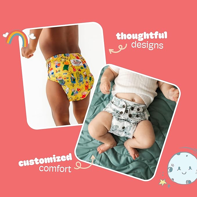 Kinder Cloth Diapers Reusable Baby Diapers Pocket Style Athletic Wicking Jersey, Bamboo Viscose Inserts, Wet Bag, Newborn to Potty Training 7-60lbs, One Size (Western Wildlife, 5 Pack, with Inserts)