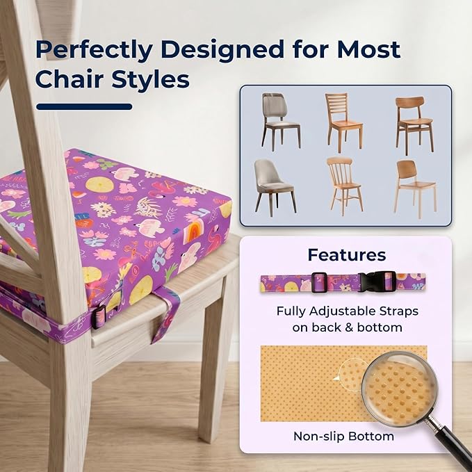 Toddler Booster Seat for Dining Table,Portable Kids Booster Seat - Adjustable, Non-Slip, Lightweight & Easy to Clean (Purple)
