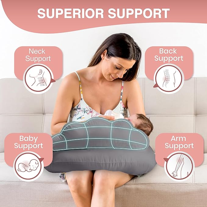 PILLANI Nursing Pillow, Breastfeeding Pillows for Enhanced Safety & Comfort for Mom & Baby, Removable Cotton Cover, Adjustable Waist Strap, Breastfeeding Essentials, Baby Registry Search