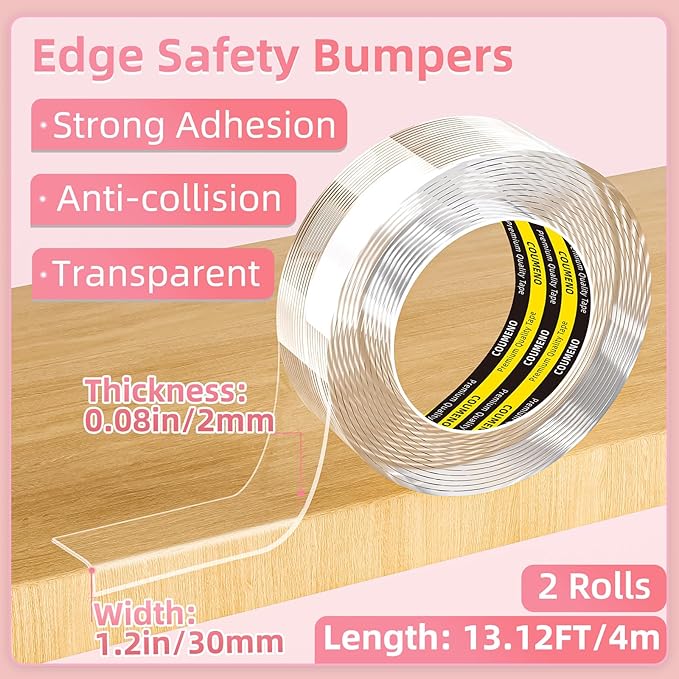 Clear Edge Protector & Corner Guards, 1.2in（W x 13.2FT(L),Baby Proof Corner Protectors for Furniture, Table Bumper for Baby Safety, Sharp Edge Protector for Drawers, Tables, Cabinets