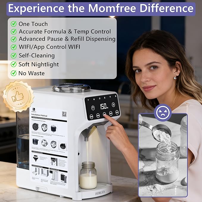 Horigen Baby Formula Dispenser Formula Maker - Advanced WiFi Bottle Maker Formula Machine with Automatic Mix & Clean, Instant Warm Water, Fast Milk Make with Accurate Dispensing & Temperature Control