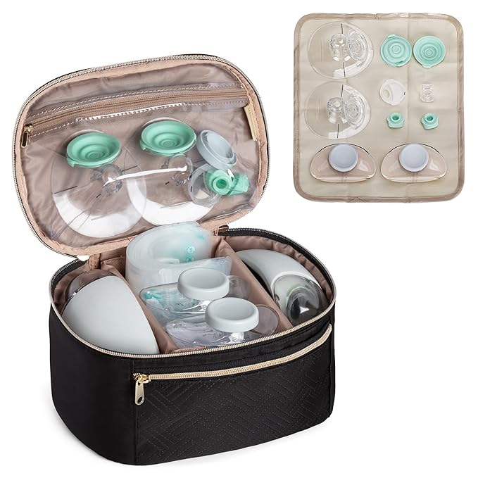 Fasrom Wearable Breast Pump Bag Compatible with Momcozy, Medela and Elvie Hands Free Pumps, Portable Carrying Case with Waterproof Mat for Working Moms Travel, Black (Bag Only, Patent Design)