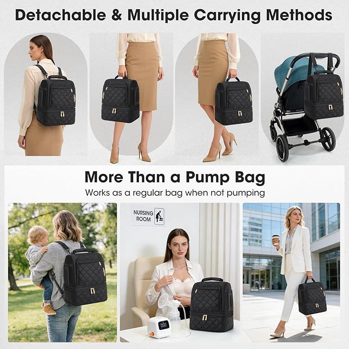 RAINSMORE Wearable Breast Pump Bag, Willow/Eufy/Elvie/Spectra/Medela/Momcozy M5/S12 Pro, Breast Milk Cooler Travel Bag with Cooler Compartment & Ice Pack, Black