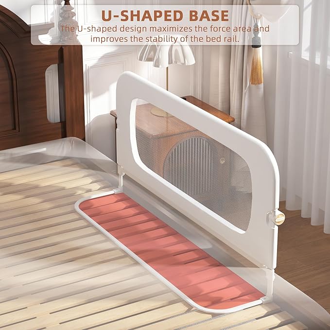 FigTime Bed Rail for Toddlers, Baby Bed Rail Guard for Kids, Toddler Bed Rails with Reinforced Anchor Fit, Height Adjustable & Foldable Bed Rail Guard for Twin, Full, Queen & King Beds (White, 48IN)