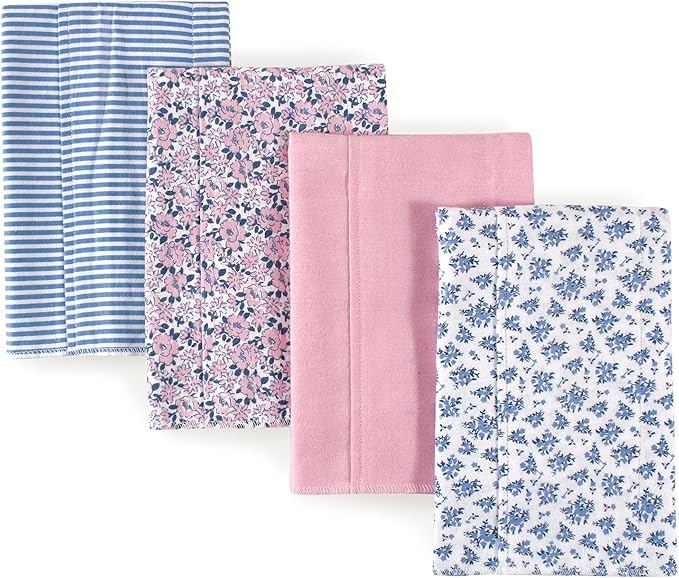 Hudson Baby Cotton Poly Flannel Burp Cloths Multipack, Classic Floral 8-Pack, One Size
