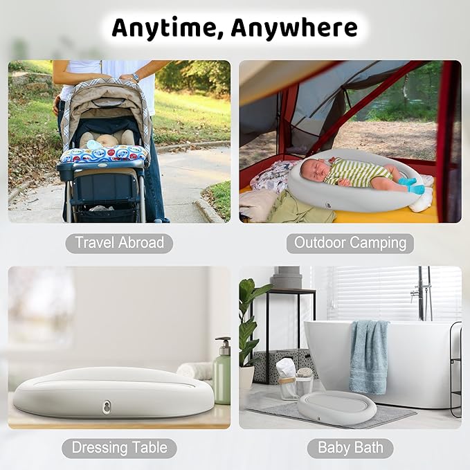 Portable Inflatable Baby Changing Pad, Waterproof & Wipeable Skin-Friendly, Include Storage Bag Easy to Carry,Travel,Suitable for a Variety of Scenarios, TPU Baby Available Material, White