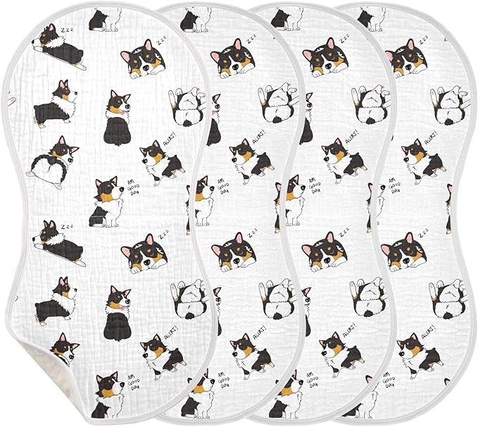 vvfelixl Muslin Burp Cloths Pembroke Welsh Corgi Tricolor Dog Seamless Pattern Baby Washcloths for Baby Girl Boys 2 Pack