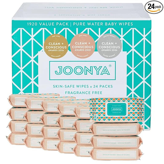 JOONYA Unscented Baby Wipes — Plant-Based, Fragrance-Free Bulk Diaper Wipes | Hypoallergenic, Non-Toxic & Biodegradable Wet Wipes for Sensitive Newborn Skin | 24 Packs of 80 (1,920 Total)