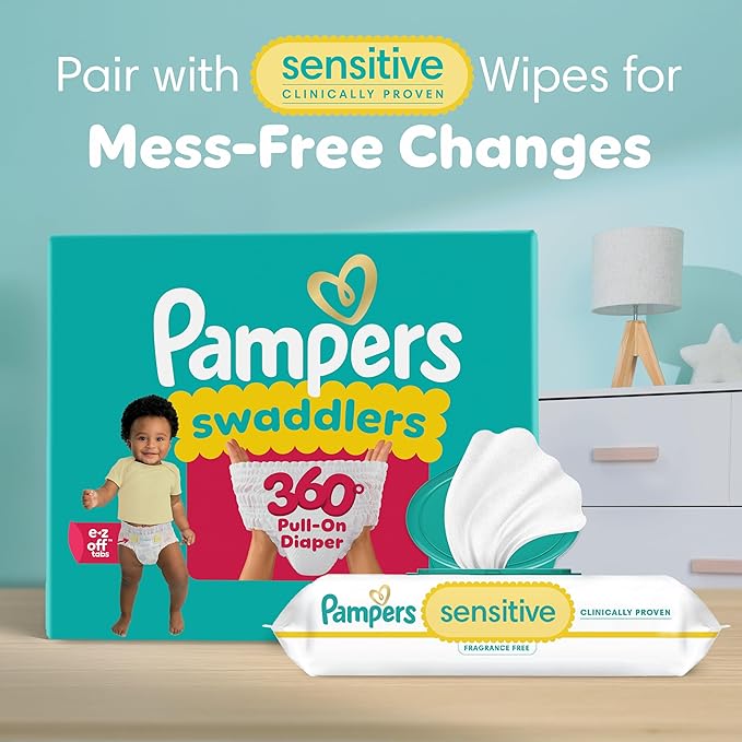 Pampers Diapers - Swaddlers 360° - Size 5, 116 Count, up to 100% Leakproof Comfy Dry Fit, Designed for Easy Changes, Pull On Baby Diaper (Packaging May Vary)