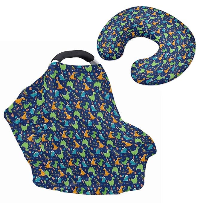 Colorful Dinosaur Car Seat Cover for Babies Fits Most Strollers & Baby Car Seats Soft and Stretchy Safely Breastfeeding Pillow Cover Baby Essentials