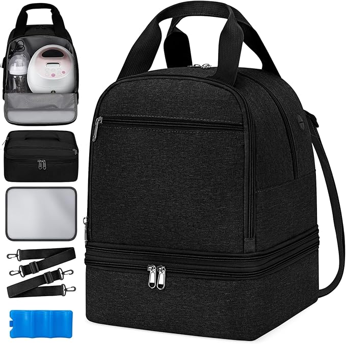 OCKLILY Breast Pump Bag Cooler Backpack — Large Insulated Milk Storage for Breastmilk — Wearable Hands-Free Pumping Tote for Working Moms (Black)