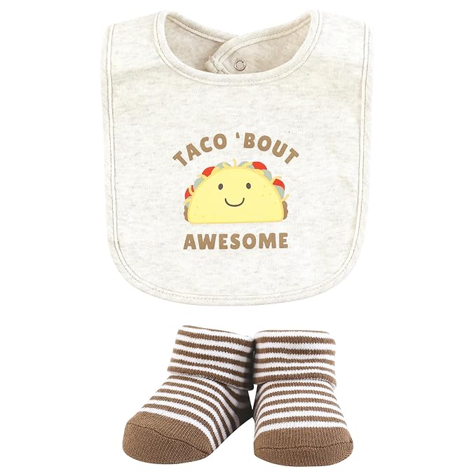 Hudson Baby Unisex Baby Cotton Bib and Sock Set, Taco Tuesday, One Size