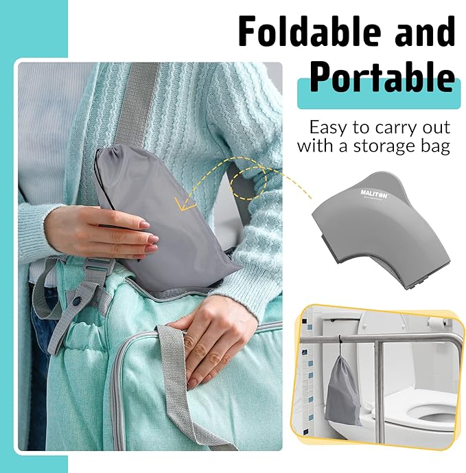 Travel Potty Seat for Toddler & Kid, Maliton Portable Potty Seat with Storage Bag, Foldable Potty for Toddler Travel, Non-Slip Potty Training Toilet Seat Cover with Splash Guard (Grey)
