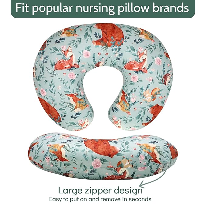 TANOFAR Nursing Pillow Covers, Bear Breastfeeding Pillow Cover for Baby Boys & Girls, Woodland Nursing Pillow Case for Newborn, Soft Fabric Fits Snug On Infant, Washable & Breathable