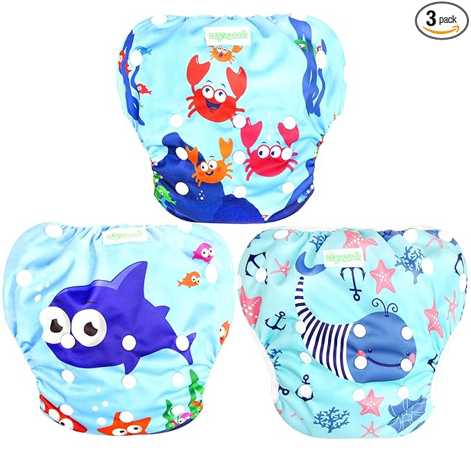 wegreeco Baby & Toddler Snap One Size Adjustable Reusable Baby Swim Diaper (Sea-Elves, Large, 3 Pack)