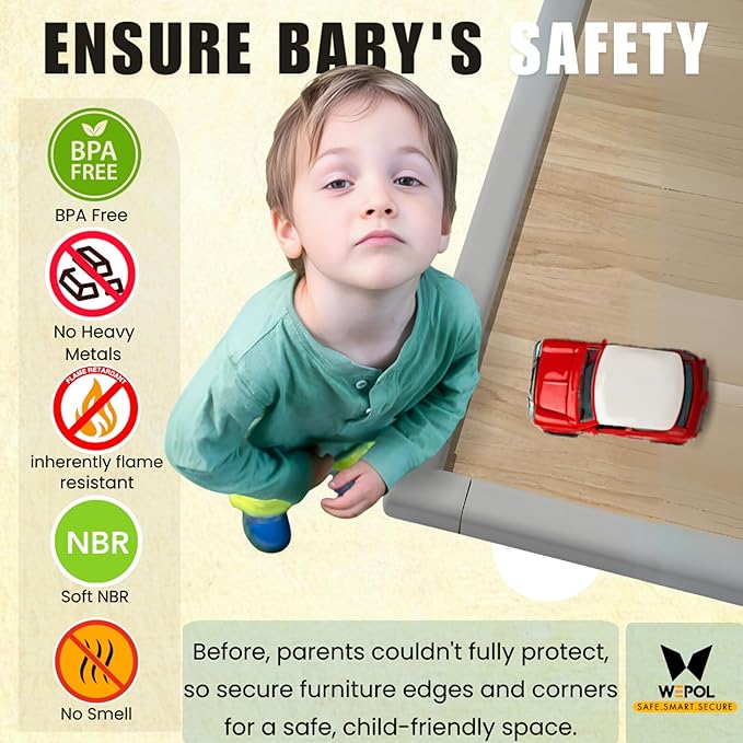 Table Edge Protector for Baby Proofing (18ft Edge & 8 Corners) Baby Proof Corners and Edges Guard, Soft NBR Rubber Foam 3M Adhesive, Furniture Corner & Edge Safety Bumpers for Table & Fireplace-Gray