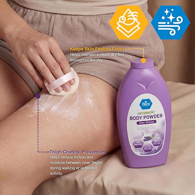 MED PRIDE Talc Free Cornstarch Body Powder with Lavender Scent, Moisture Absorbing Skin Care for Daily Freshness, Cruelty Free Formula, 13 Ounce Bottle