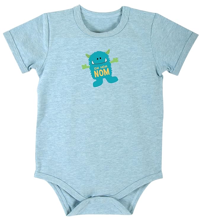 Stephan Baby Snapshirt Style Diaper Cover with Silkscreened Monster, Heathered Blue, 6-12 Months