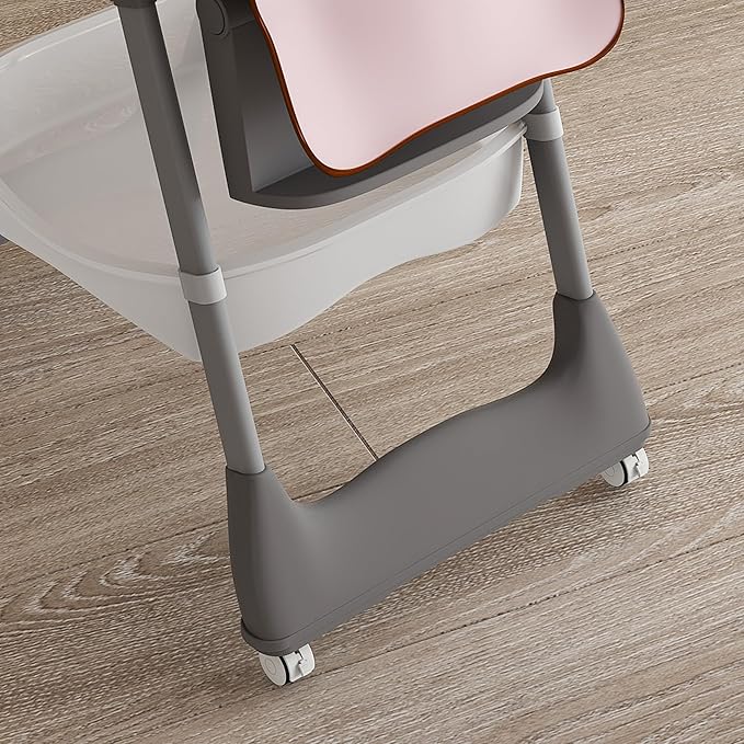 Pink Convertible Height Toddler High Chair with Lockable Wheels, Portable Foldable Baby Feeding Seat with Tray, Adjustable Highchair Easy Clean for Babies and Toddlers Ages 0-6 Years
