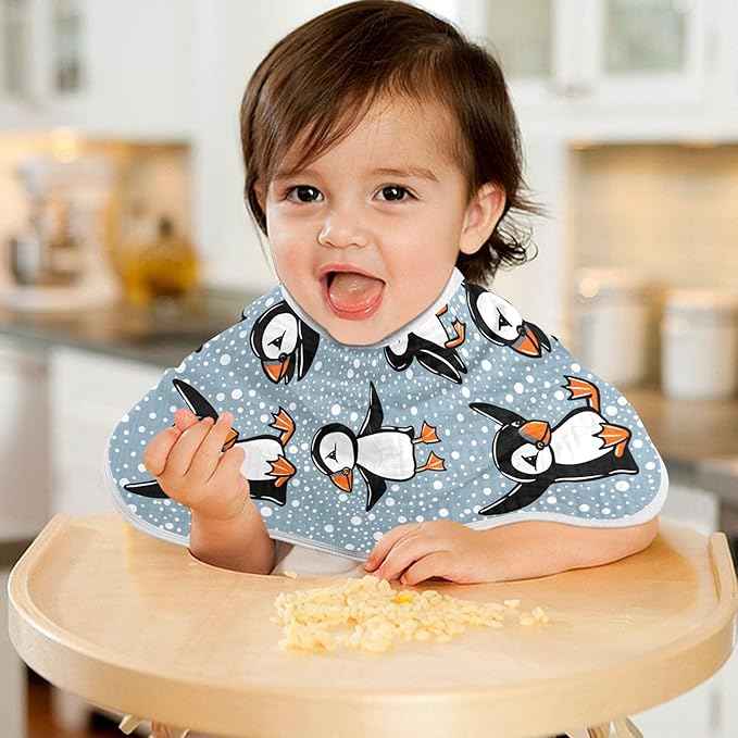 Winter Bird Puffin Burp Cloths Baby Boys Girls Absorbent Soft Cotton Burping Cloths Rags 4 Pack