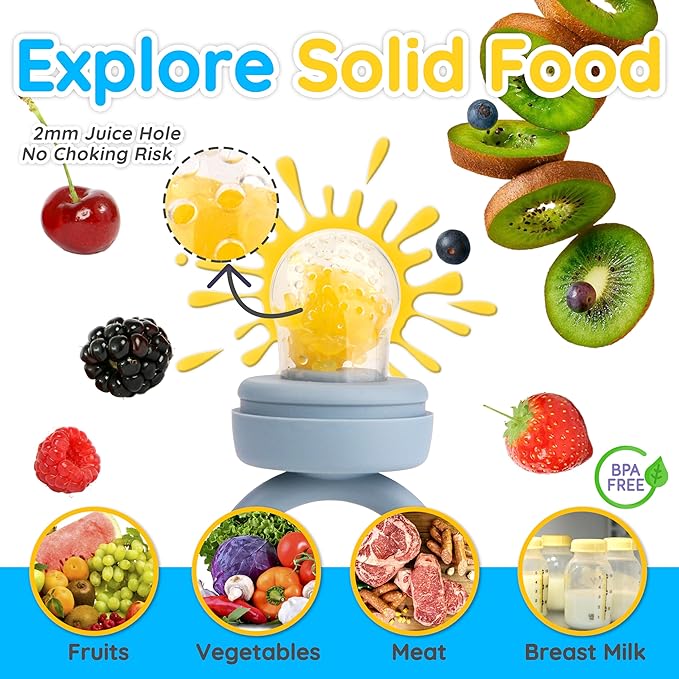 Silicone Baby Food Feeder & Freezer Tray Set, Self Feeding Teething Toy, Breast Milk Popsicle Mold, BPA Free for 3+ Months, Additional Silicone Pouches
