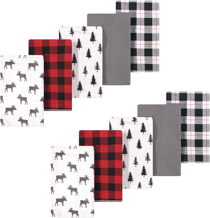 Luvable Friends Hudson Baby Flannel Burp Cloths 10pk, Buffalo Plaid Moose