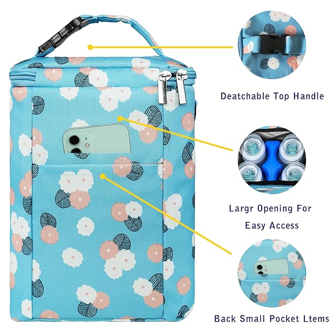 Breastmilk Cooler Bag with Ice Pack Fits 4 Baby Bottles Up to 9 Ounce Insulated Baby Bottle Bag Breast Milk Cooler on The Go with Strap Baby Bottle Cooler Bag for Nursing Mom Daycare or Travel
