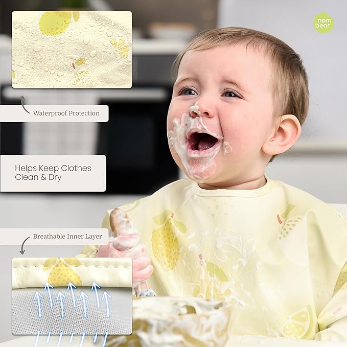 Waterproof Smock Baby Bibs for Eating (Boy or Girl 6-24 Months) - Toddler Long Sleeve Bib for Baby Led Weaning