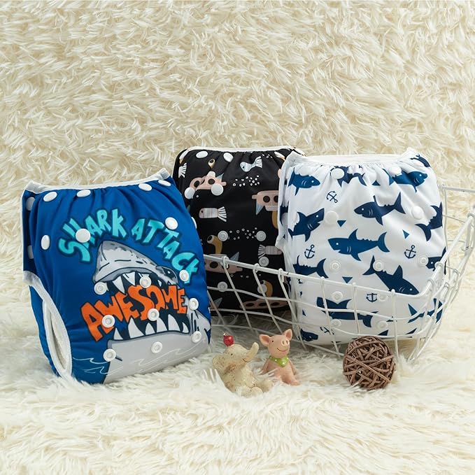 ALVABABY Large Swim Diapers Baby & Toddler Snap One Size Reusable Adjustable Baby Boy (Summer Vacation Large 3ZSWY16