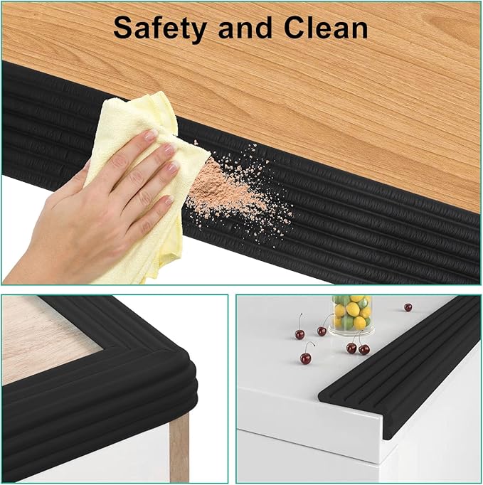 6.56ft Corner Protector Baby, Self Adhesive Baby Proofing Corner Guards Widen Edge Protector, Desk Edge Cushion, Furniture Table Covers Safety Bumper (Black)