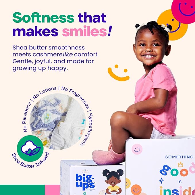 The Happy Hues Big-Ups Potty Training Pants 4T-5T (38-50 lbs) – Unisex Training Pants with Shea Butter Softness, Leak Protection & Easy-Tear Sides – Toddler Potty Training Pants - 42 Count