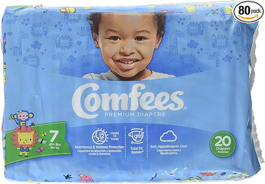 Attends Comfees Premium Baby Diapers Size 7, Case of 80