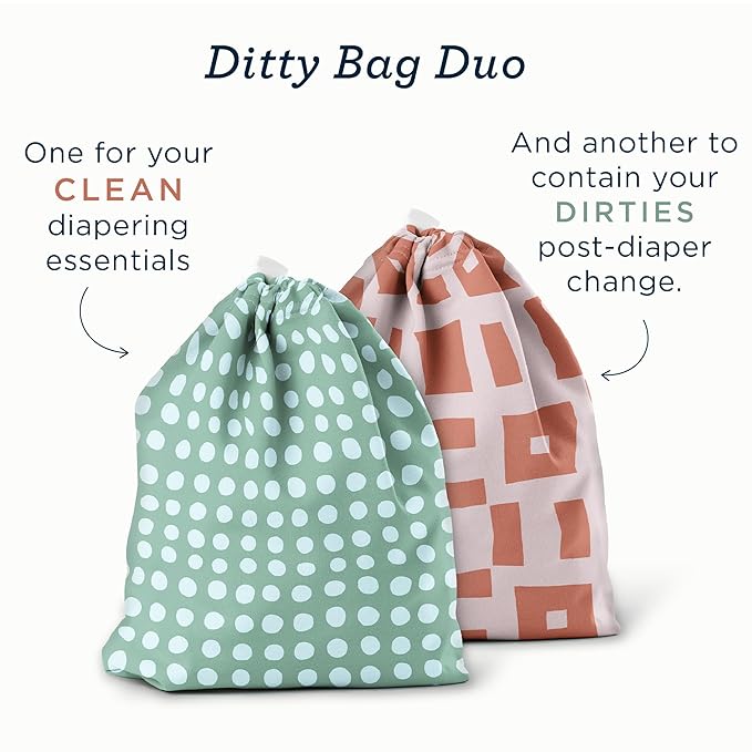 Esembly Ditty Bag Duo - Reusable Waterproof Wet Bags for Cloth Diapers, Swimsuits, Toiletries, and Snacks, Set of 2 - Fantastic Fungi and Forest