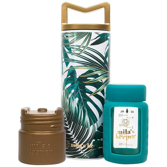 Mila's Keeper Portable Insulated Breast Milk Cooler Set | 20 Hr Storage | Cooler, Breast Milk Storage Bottle & Ice Pack for Travel | Fits Leading Pumps | Wide Neck Panama Palms