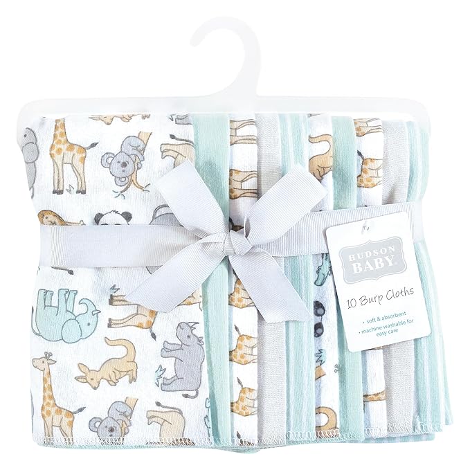 Hudson Baby Unisex Baby Flannel Burp Cloth 10pk, Kangaroo, One Size